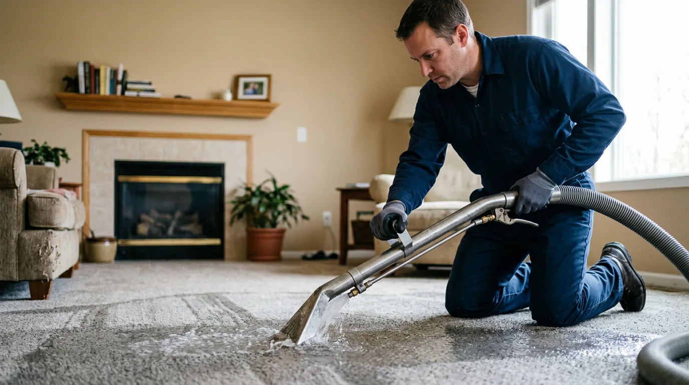 Water damage restoration technician working near Traer, IA